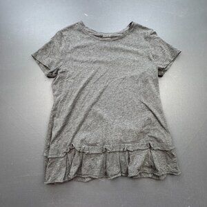 Banana Republic Shirt Women's Small Gray Short Sleeve Ruffle Hem Modal Blend Tee
